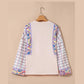 Nila Ricrac Trim Floral Plaid Patchwork Puff Sleeve Blouse