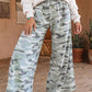 Nina Green Camo Wide Leg Tie Elastic Waist Casual Pants