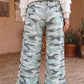 Nina Green Camo Wide Leg Tie Elastic Waist Casual Pants