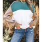 Nissa Green Color Block Plain Ribbed Knit Baggy Sweater