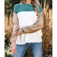 Nissa Green Color Block Plain Ribbed Knit Baggy Sweater