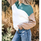 Nissa Green Color Block Plain Ribbed Knit Baggy Sweater