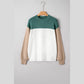 Nissa Green Color Block Plain Ribbed Knit Baggy Sweater