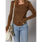 SALE!!!  Noemi Coffee Exposed Seam Ribbed Long Sleeve Top