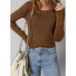 SALE!!!  Noemi Coffee Exposed Seam Ribbed Long Sleeve Top