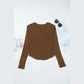 SALE!!!  Noemi Coffee Exposed Seam Ribbed Long Sleeve Top