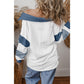 Nomi White Striped Colorblock Patchwork Collar Sweatshirt