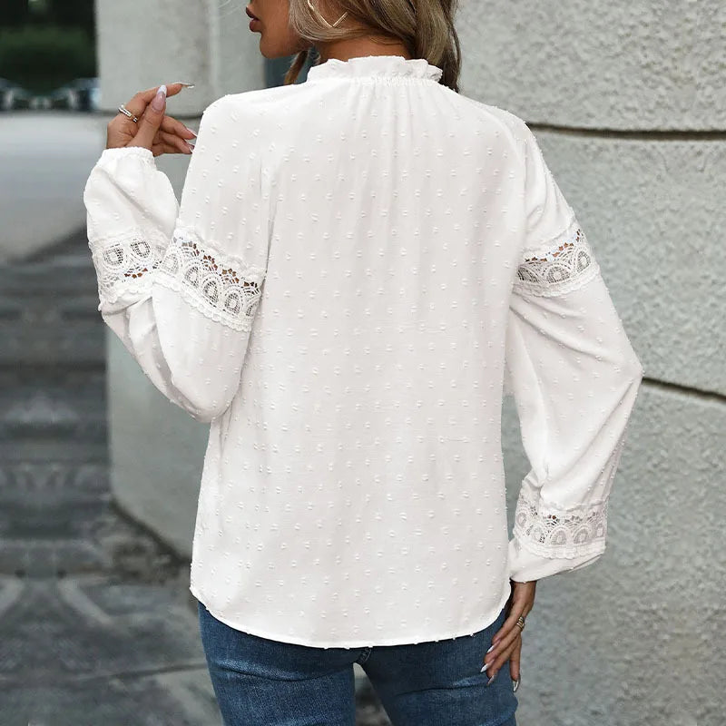 Nomi White Lace Hollow Out Long Sleeve Blouse