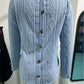 Nona Light Blue Textured Diamond‑Knit Blouse With Back Button Detail