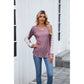 Nora Purple Ribbed Lace Trim Long Sleeve Top
