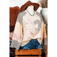 Nora Beige Plaid Floral Peace Heart Graphic Wide Long Sleeve Top