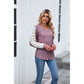 Nora Purple Ribbed Lace Trim Long Sleeve Top