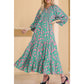 Norma Green Abstract Print Puff Sleeve Tied Notched Neck Long Dress