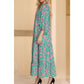 Norma Green Abstract Print Puff Sleeve Tied Notched Neck Long Dress