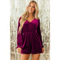 Nova Velvet Surplice Neck Ruffled Sleeve High Waist Romper