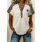 Ozella Leopard Patchwork Half Button Short Sleeve Top
