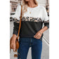 Oaklyn Black Leopard Colorblock Round Neck Long Sleeve Top