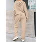 Andria Oatmeal Lace Drawstring Pullover Hoodie and High Waist Pants Corduroy Suit