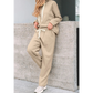 Andria Oatmeal Lace Drawstring Pullover Hoodie and High Waist Pants Corduroy Suit