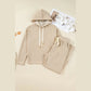 Andria Oatmeal Lace Drawstring Pullover Hoodie and High Waist Pants Corduroy Suit