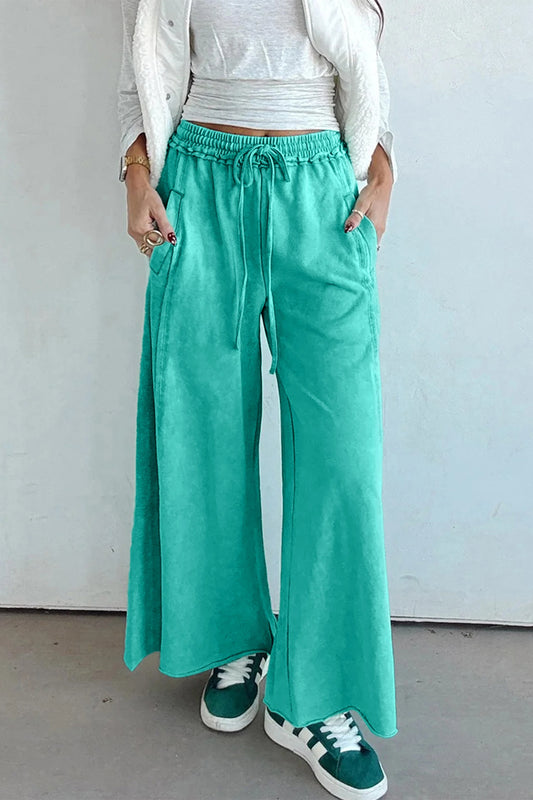 Odessa Sea Green Mineral Wash Drawstring Elastic Waist Raw Hem Loose Pants