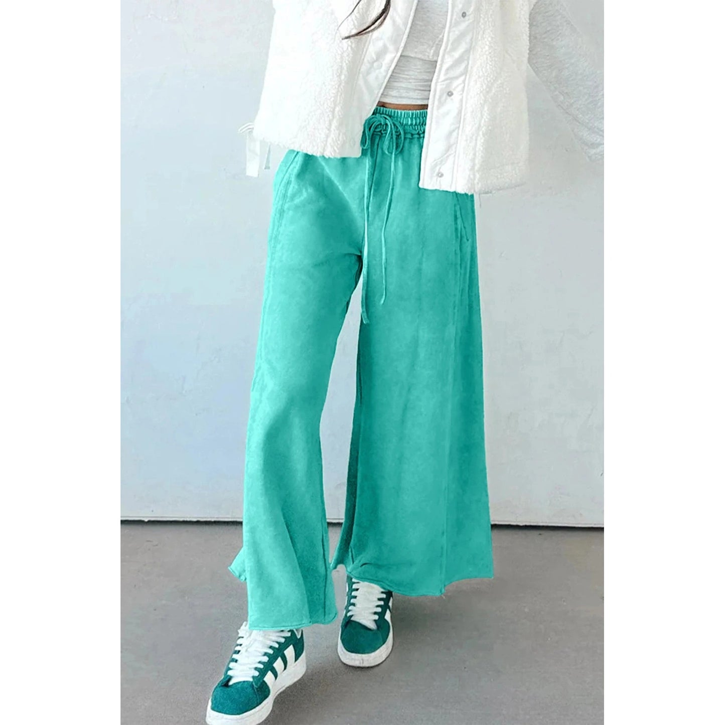 Odessa Sea Green Mineral Wash Drawstring Elastic Waist Raw Hem Loose Pants