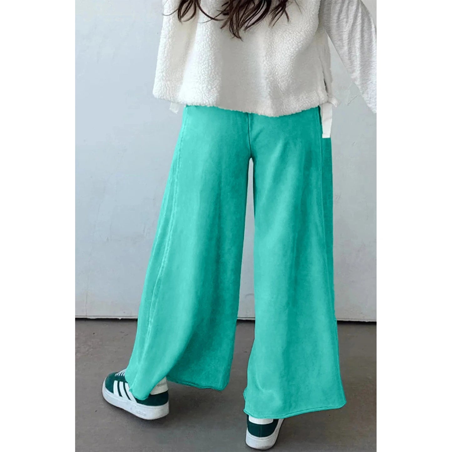 Odessa Sea Green Mineral Wash Drawstring Elastic Waist Raw Hem Loose Pants