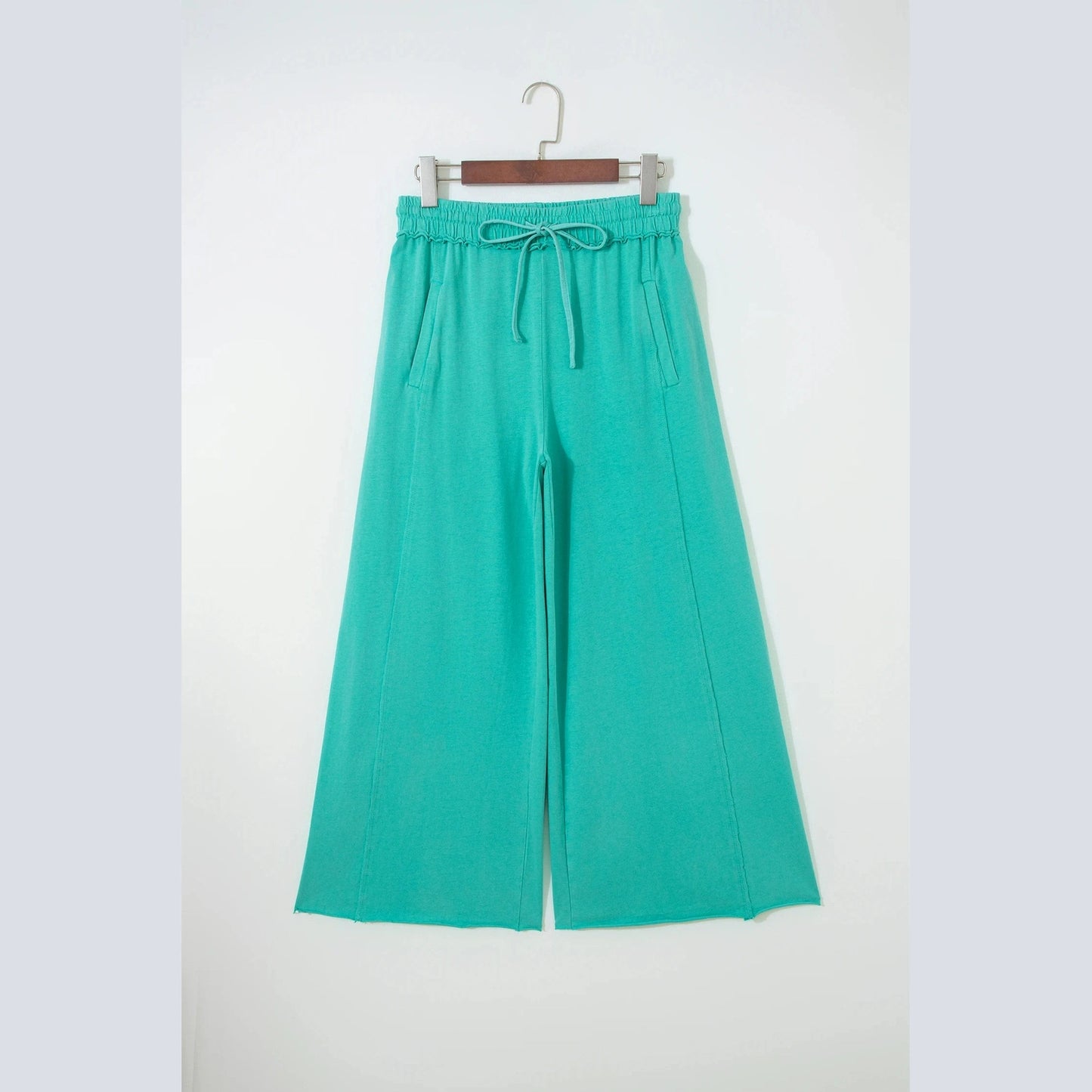 Odessa Sea Green Mineral Wash Drawstring Elastic Waist Raw Hem Loose Pants