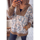 Odette Khaki Camouflage Print Waffled Patchwork Loose Pullover Hoodie