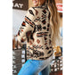 Ofelia Beige Western Aztec Half Zip Plush Sweatshirt