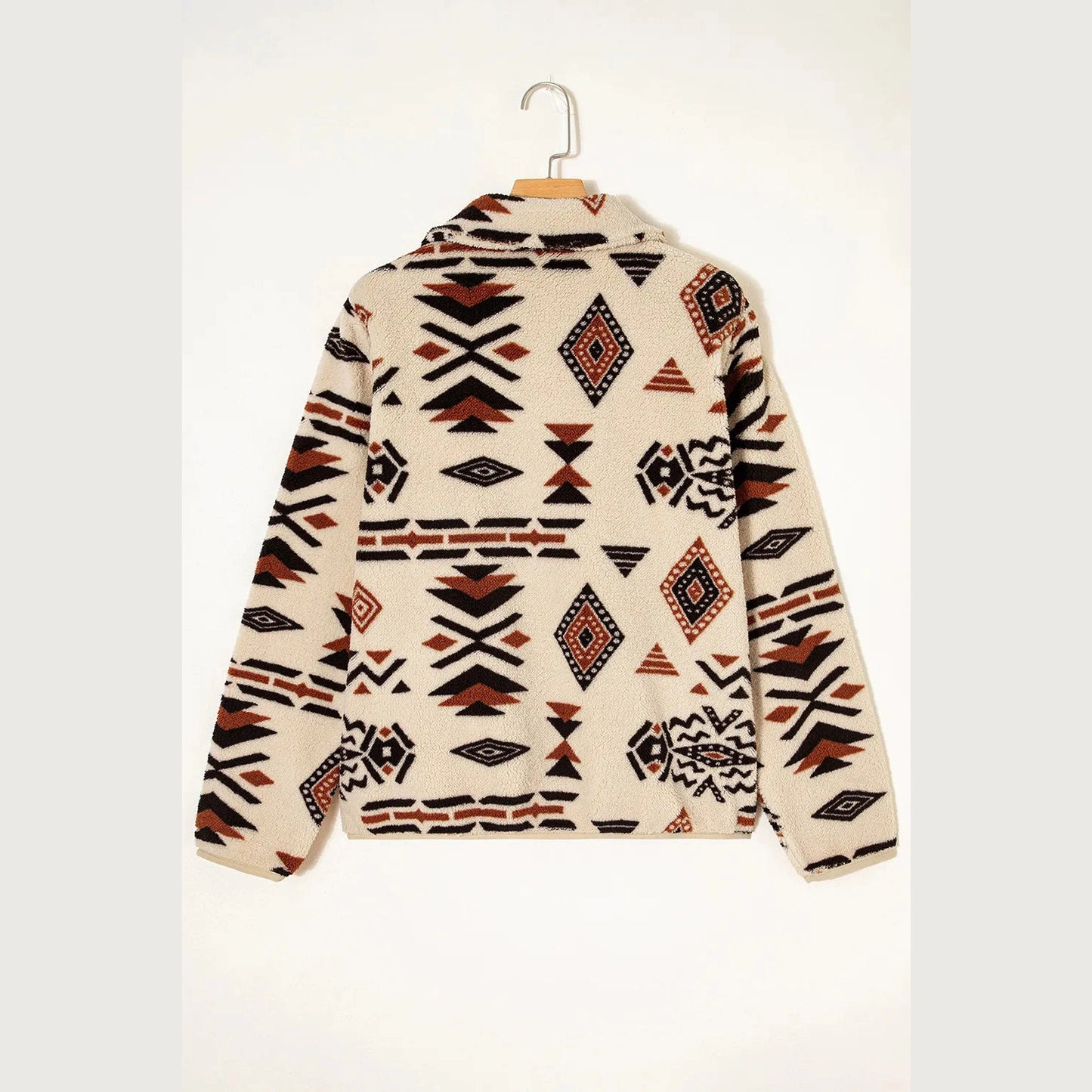 Ofelia Beige Western Aztec Half Zip Plush Sweatshirt