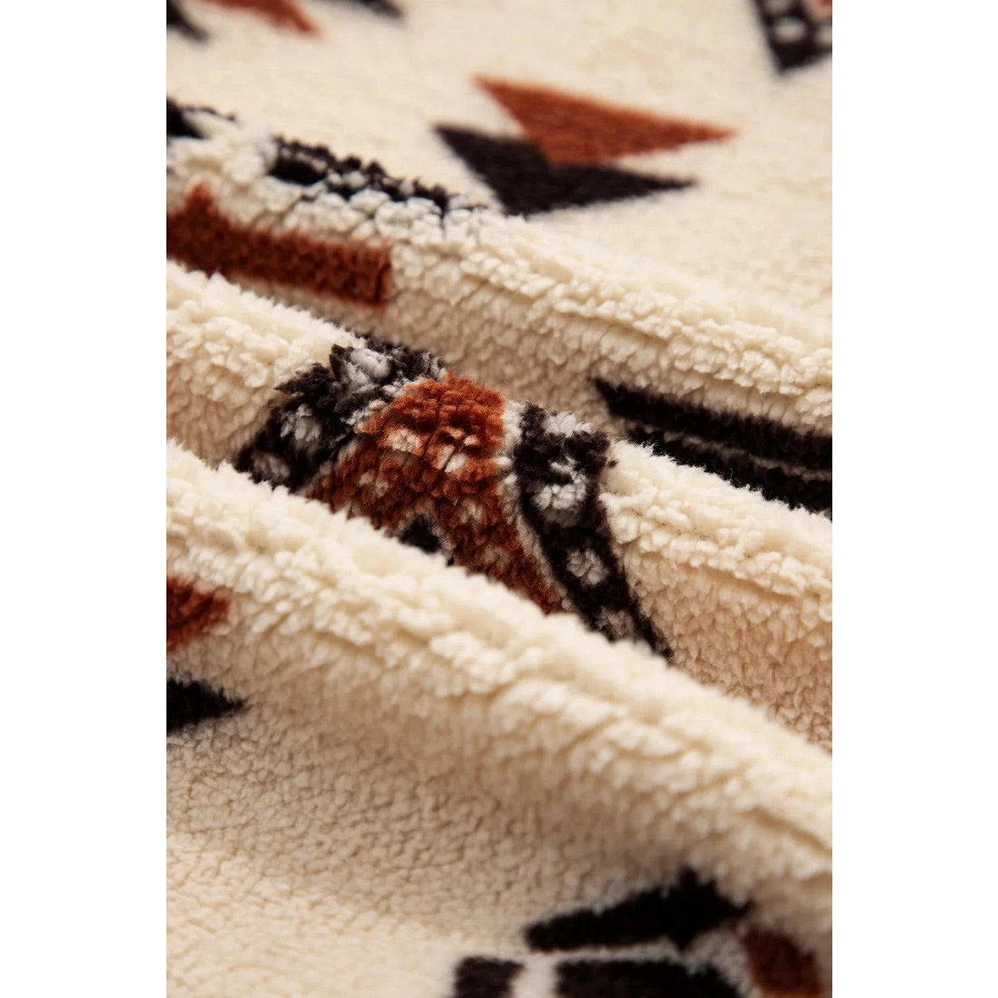 Ofelia Beige Western Aztec Half Zip Plush Sweatshirt
