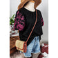 Olga Black Floral Embroidered Textured Puff Sleeve T Shirt