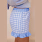 Ollie Blue Gingham Print Ruffle Striped Detail Lace Tie Shorts