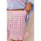 Ollie Pink Gingham Print Ruffle Striped Detail Lace Tie Shorts