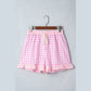 Ollie Pink Gingham Print Ruffle Striped Detail Lace Tie Shorts