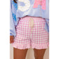 Ollie Pink Gingham Print Ruffle Striped Detail Lace Tie Shorts