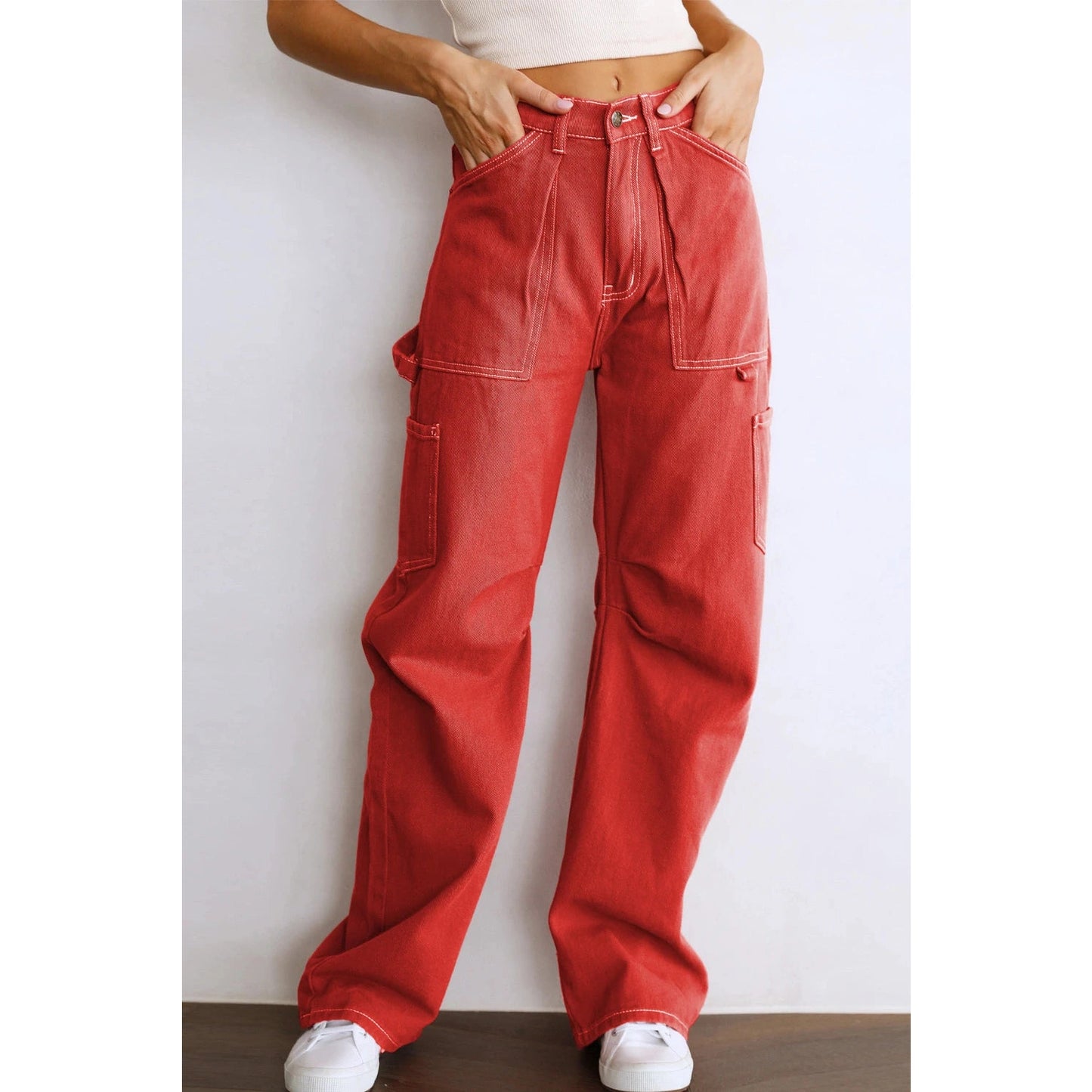 Opaline High Waist Straight Leg Cargo Pants with Pockets
