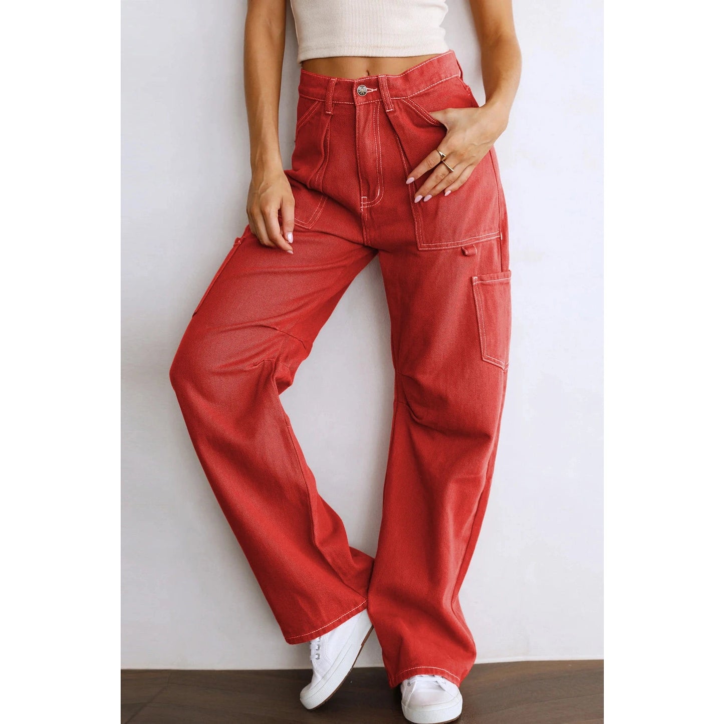 Opaline High Waist Straight Leg Cargo Pants with Pockets