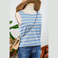 Ora Sky Blue Stripe Geometric Print Round Neck Slim Fit Sweater Vest