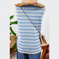 Ora Sky Blue Stripe Geometric Print Round Neck Slim Fit Sweater Vest