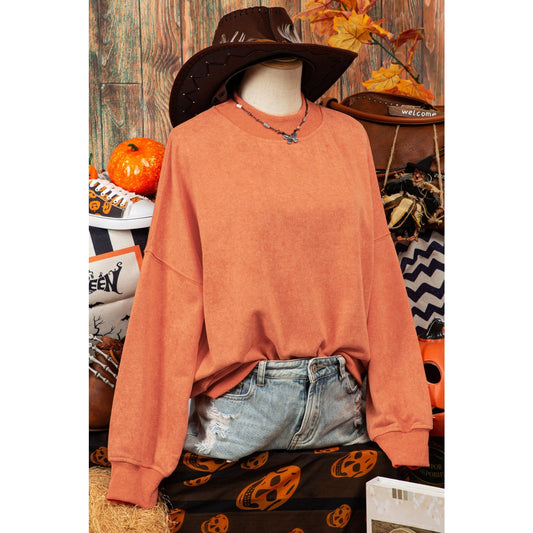 Kharlie Orange Drop Shoulder Crew Neck Pullover Sweatshirt