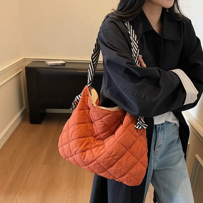 Slouchy Quilted Tote with Contrast Strap - 6 Colors