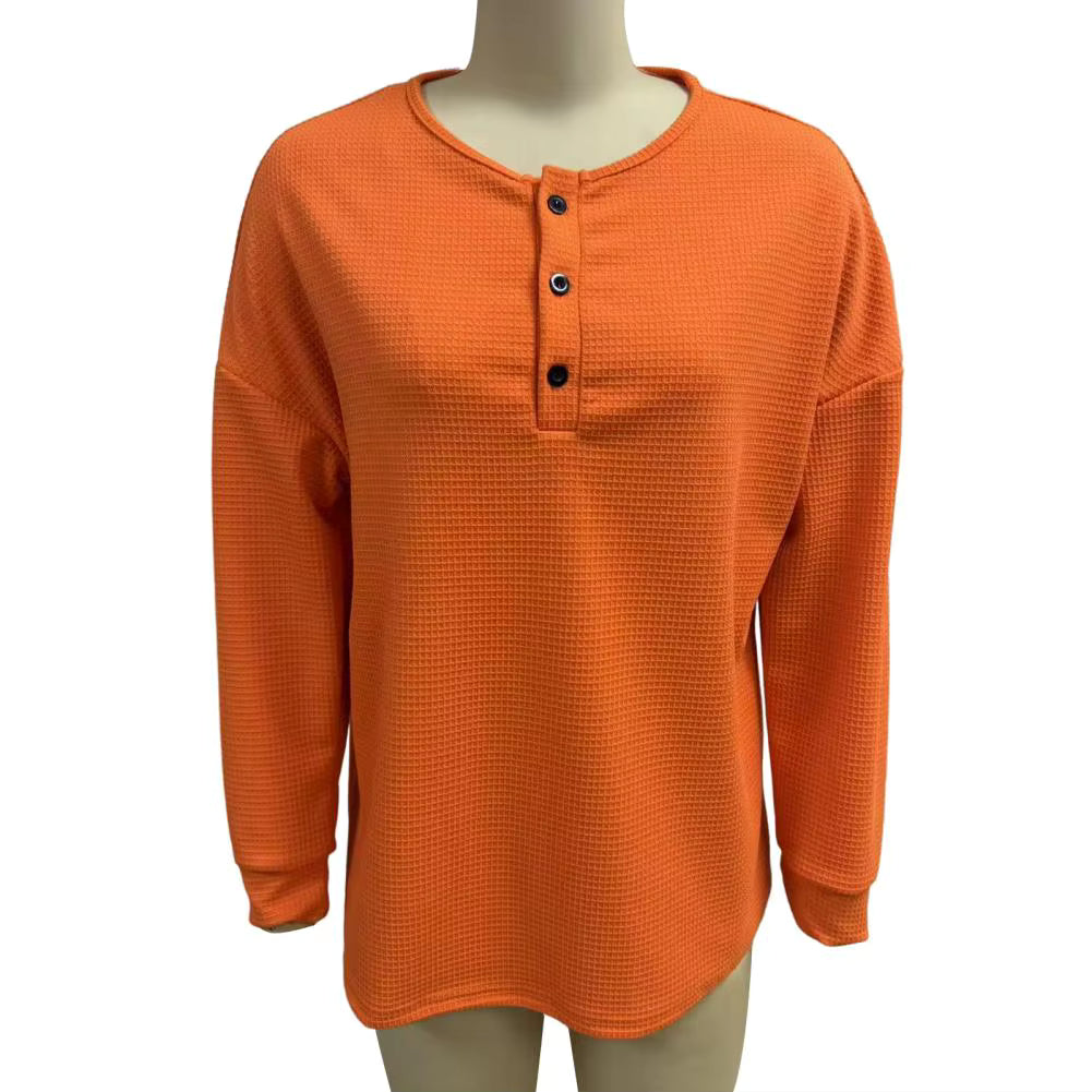 Kristel Orange Long Sleeve Waffle T Shirt