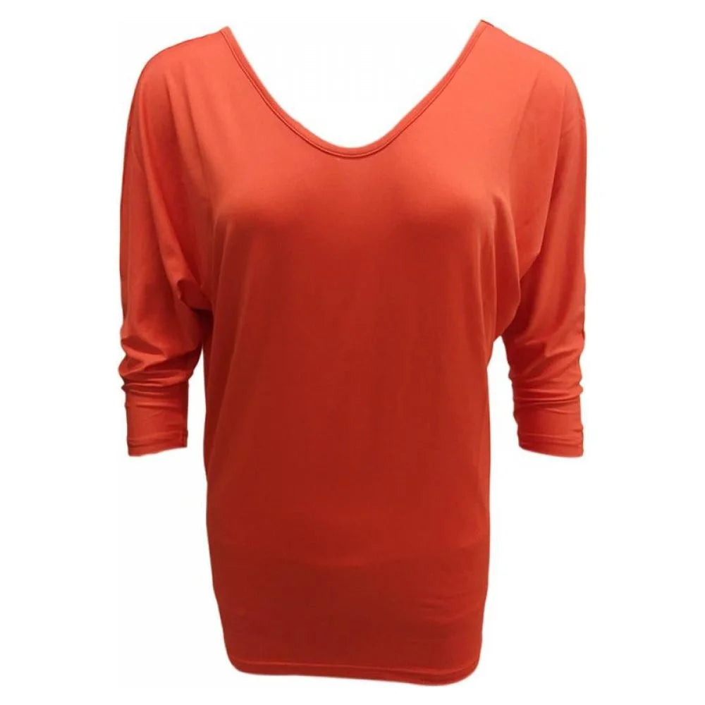 Jill Orange V Neck Button Back 3/4 Sleeve Top