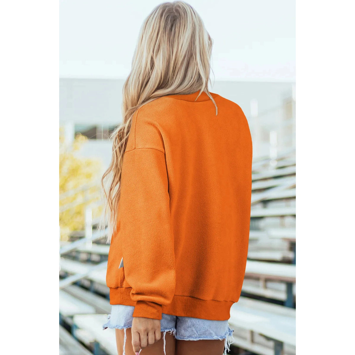 Alessia Orange Oversize Drop Shoulder Reversible Mock Neck Sweatshirt