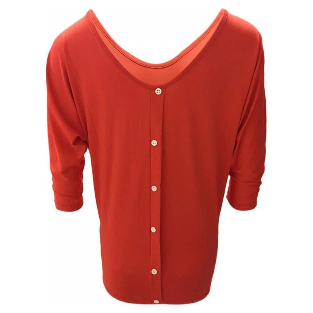 Jill Orange V Neck Button Back 3/4 Sleeve Top