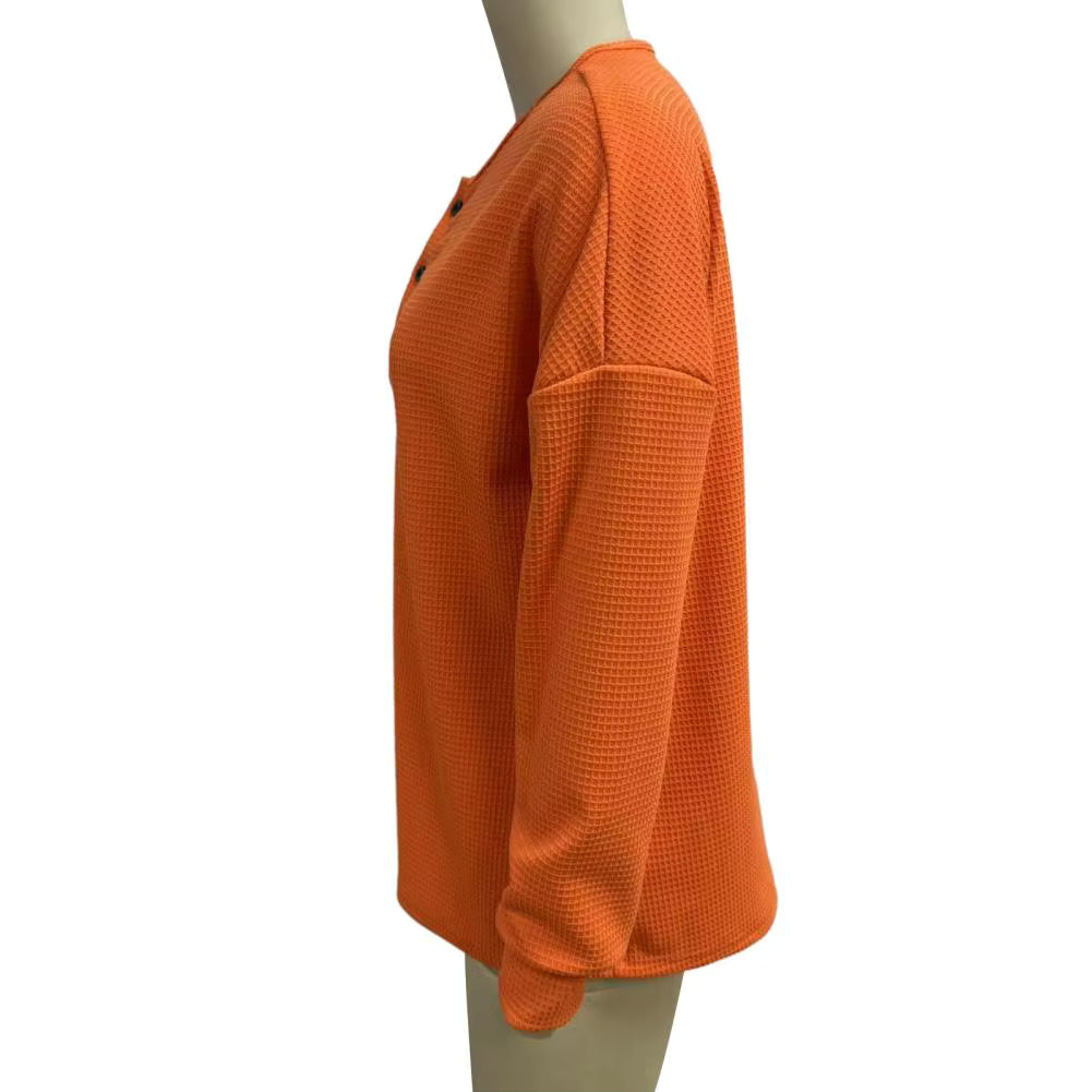 Kristel Orange Long Sleeve Waffle T Shirt