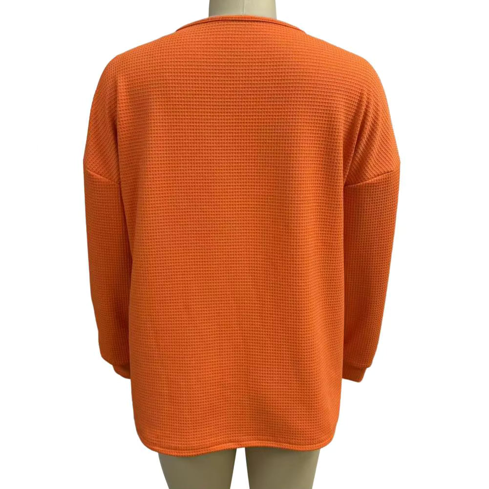 Kristel Orange Long Sleeve Waffle T Shirt