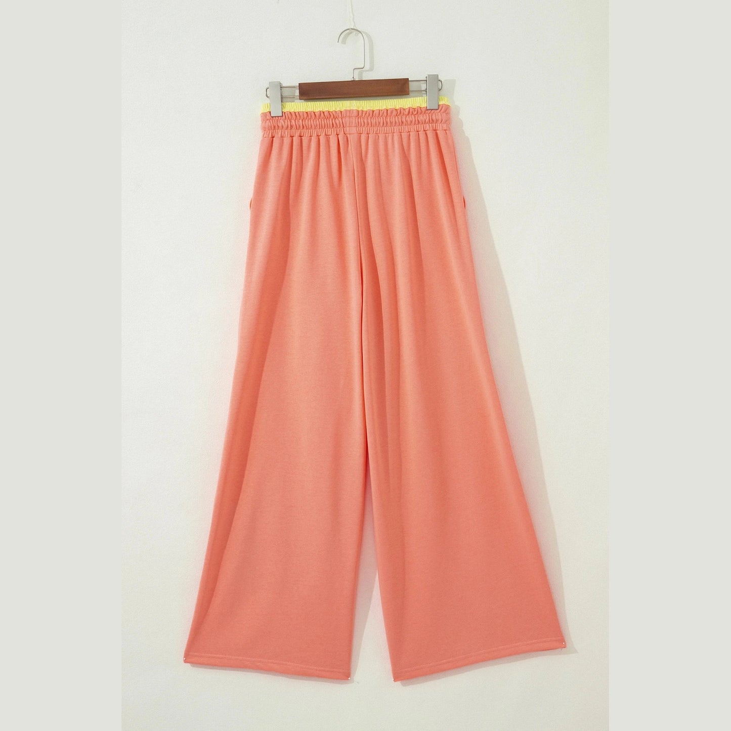 Kendyl Orange Color Block Flower Patchwork Drawstring Contrasted Elastic Waist Wide Leg Pants